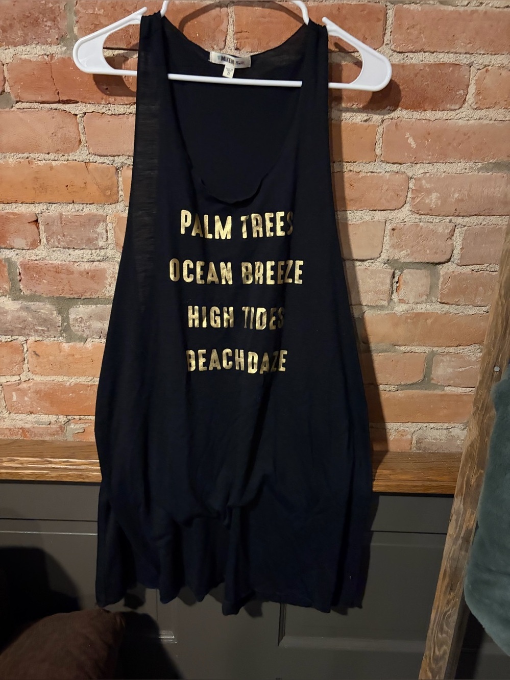 Women’s Black Swim Coverup long lightweight Tank with Gold Beach Text